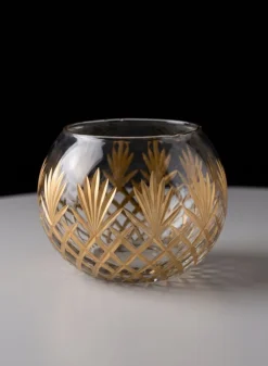 6in Wide Nuage Gold Etched Cutwork Glass Fishbowl