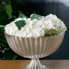 12in Wide Palermo Brushed Silver Scallop Compote Metal Bowl