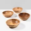 4.5in Wide Pedestal Teak Wood Bowl, Set of 4