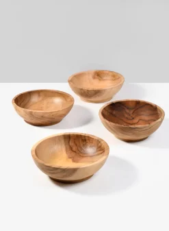 4.5in Wide Pedestal Teak Wood Bowl, Set of 4