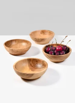 4.5in Wide Pedestal Teak Wood Bowl, Set of 4