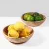 7.25in Wide Pedestal Teak Wood Bowl, Set of 2