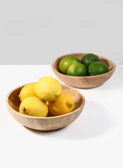 7.25in Wide Pedestal Teak Wood Bowl, Set of 2
