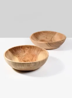 7.25in Wide Pedestal Teak Wood Bowl, Set of 2