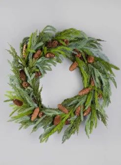 23in Wide Pine Wreath with Pine Cones