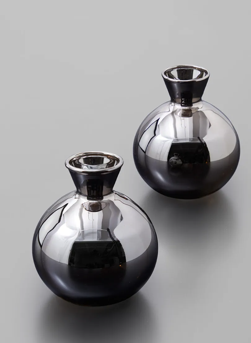 4in Wide Platinum Bud Vase, Set of 2