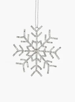 4in Wide Rhinestone Silver Metal Snowflake, Large, Set of 6
