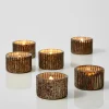 2in Wide Ribbed Rust & Silver Tea Light Glass Holders, Set of 6