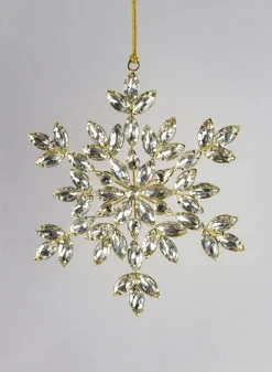 6in Wide Silver Glass Stone Snowflake with Gold Frame