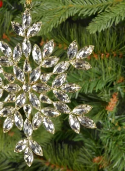 6in Wide Silver Glass Stone Snowflake with Gold Frame
