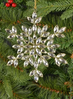 6in Wide Silver Glass Stone Snowflake with Gold Frame