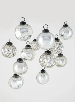 2.5in Wide Silver Mercury Glass Ornaments
