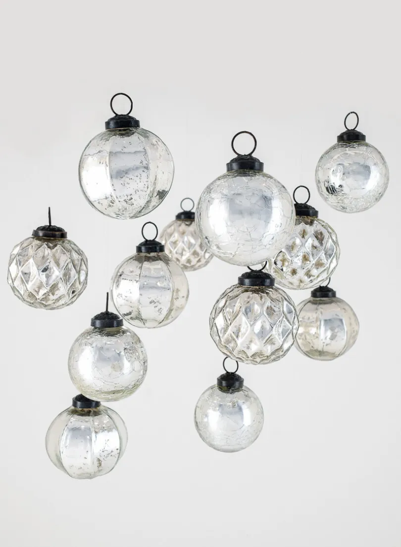 2.5in Wide Silver Mercury Glass Ornaments