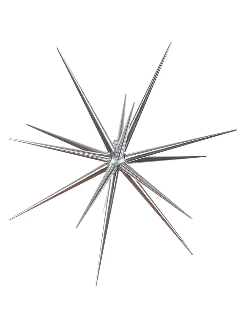 8in Wide Silver Starburst Plastic Ornament