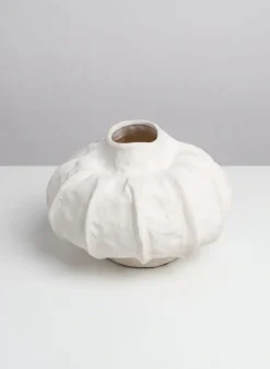 8in Wide Urchin Sand White Ceramic Deco Vase