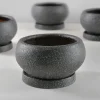 4.5in Wide Vasteras Sand Black Low Ceramic Pot with Saucer, Set of 4