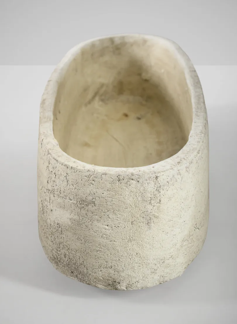 12in Wide Viseu Aged White Oval Stoneware Planter