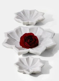 12.25in Wide White Marble Lotus Flower