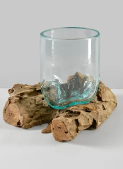 Jakarta Teak Stump With Glass Cylinder, Large