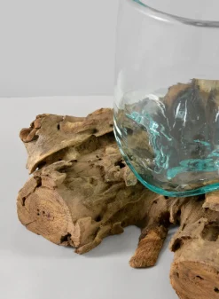 Jakarta Teak Stump With Glass Cylinder, Large
