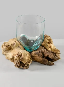 Jakarta Teak Stump With Glass Cylinder, Small