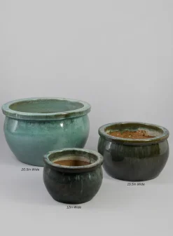 Low Bowl Clay & Ceramic Planter, Bali Jade