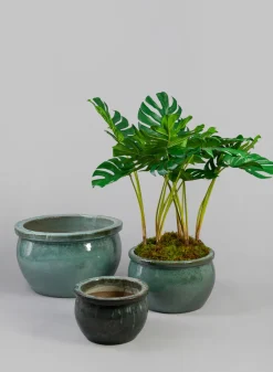 Low Bowl Clay & Ceramic Planter, Bali Jade