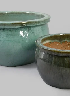 Low Bowl Clay & Ceramic Planter, Bali Jade