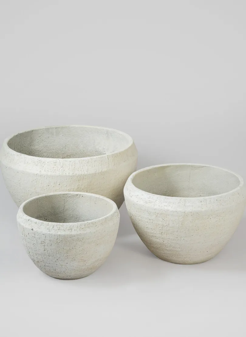 Meknes Fiber Cement Low Bowls, Rustic White