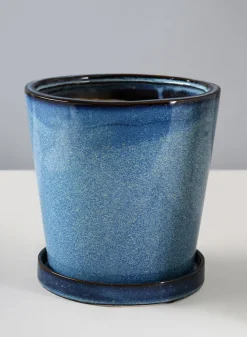 Ming Ceramic Pot with Saucer, Ice Blue
