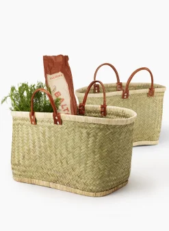 Natural Straw & Raffia Bags With Leather Handles