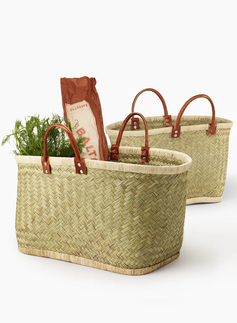 Natural Straw & Raffia Bags With Leather Handles