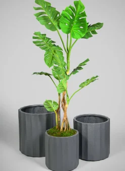 Oreon All Weather Light Weight Speckle Black Polyresin Cylinder Planters