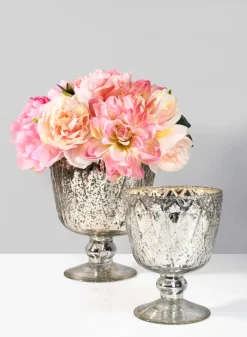 Patterned Silver Mercury Glass Coupes