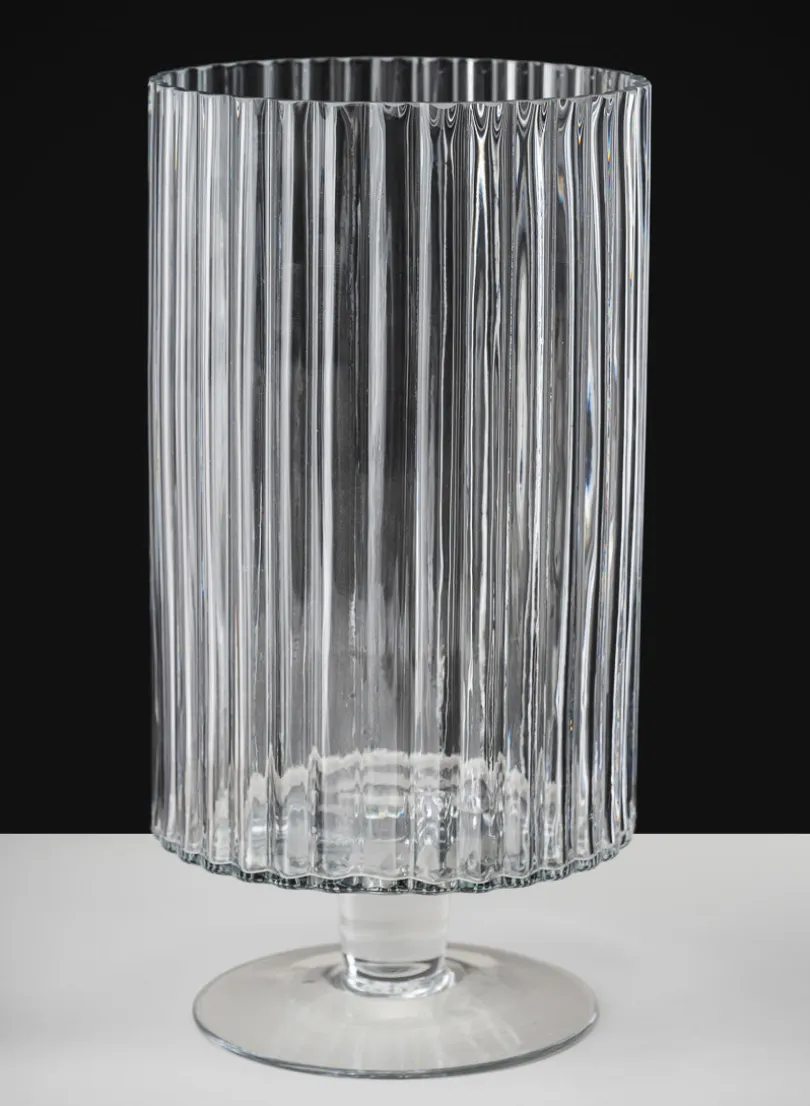 Pleated Glass Pedestal Hurricane