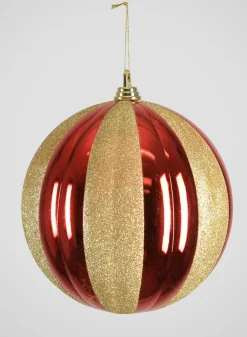 Red and Gold Stripped Giant Plastic Ball Ornament