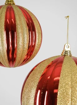 Red and Gold Stripped Giant Plastic Ball Ornament