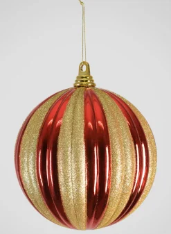 Red and Gold Stripped Giant Plastic Ball Ornament