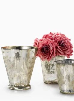 Ribbed Antique Silver Tapered Glass Cylinders