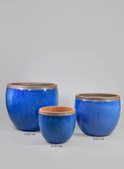Rimmed Clay & Ceramic Planter Bowl, Santorini Blue