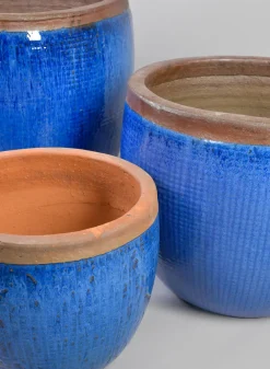 Rimmed Clay & Ceramic Planter Bowl, Santorini Blue