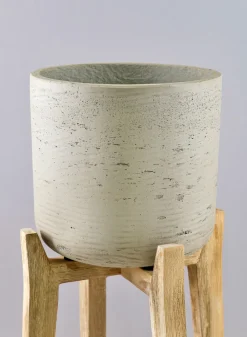 Rios White Washed Cement Pot with Wooden Legs