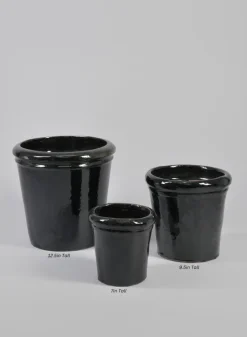 Rolled Rim Clay & Ceramic Planter, Mesquite Black
