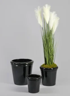 Rolled Rim Clay & Ceramic Planter, Mesquite Black