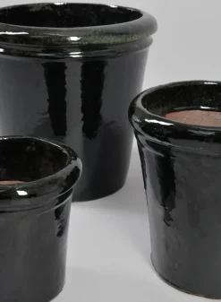 Rolled Rim Clay & Ceramic Planter, Mesquite Black