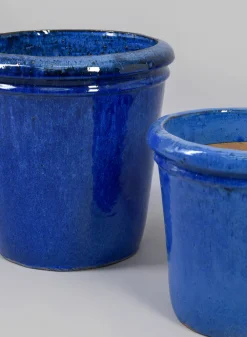Rolled Rim Clay & Ceramic Planter, Santorini Blue