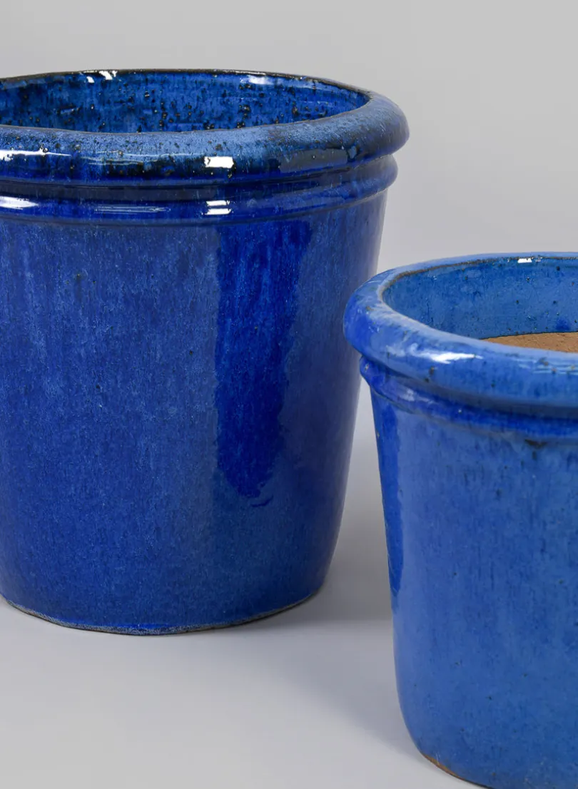 Rolled Rim Clay & Ceramic Planter, Santorini Blue