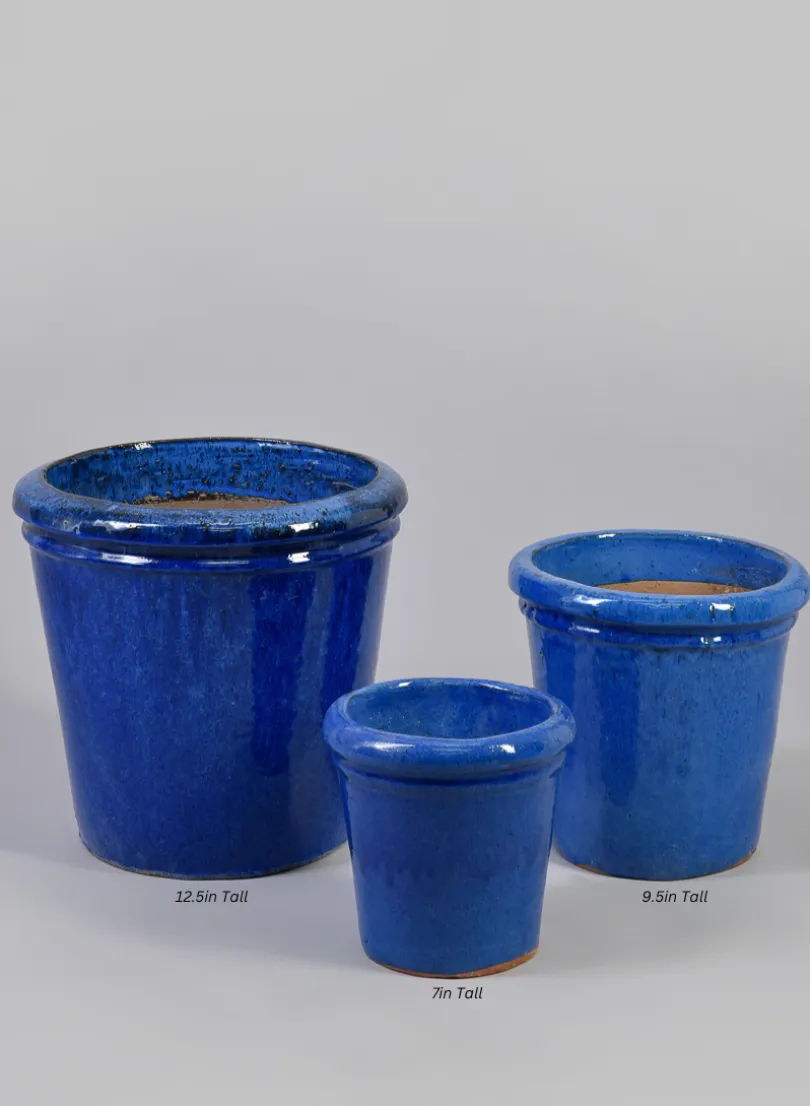 Rolled Rim Clay & Ceramic Planter, Santorini Blue