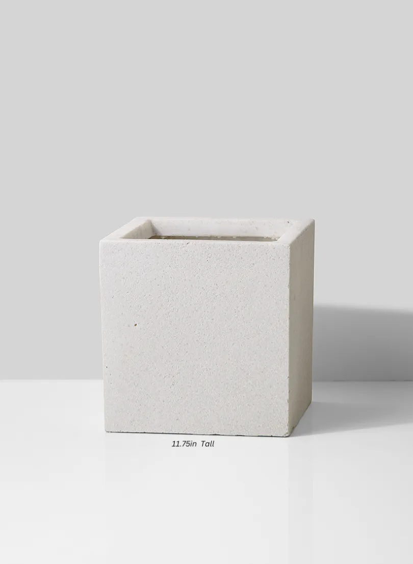 Square White Fiber Stone Pot