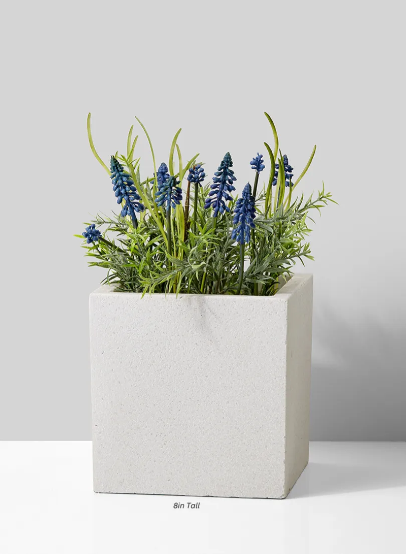 Square White Fiber Stone Pot